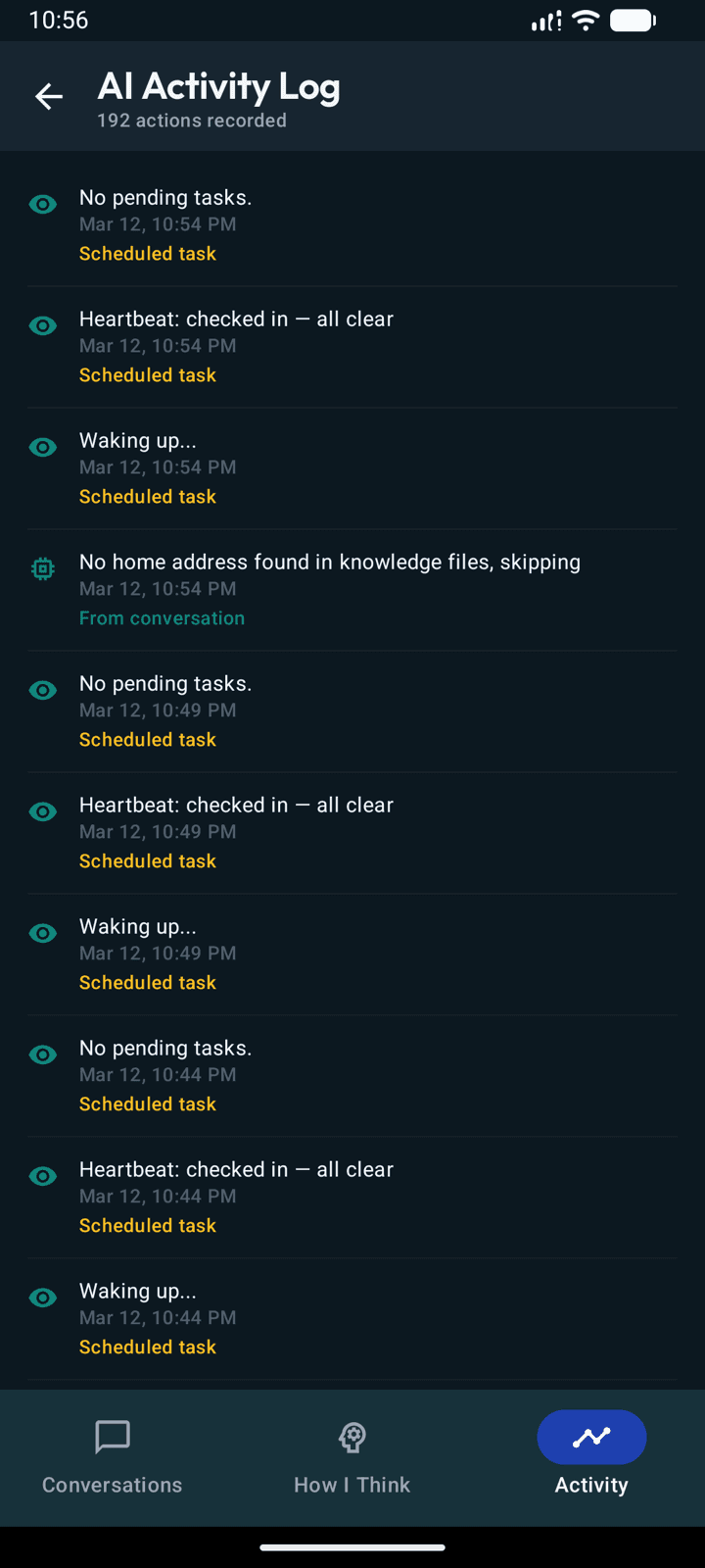 BlueGecko AI Activity Log showing background processing